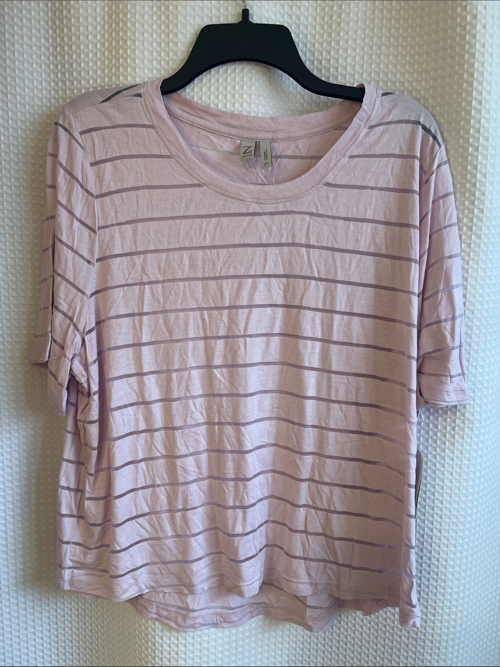 Zella Light Pink Top W Horizontal Mesh Strips-2x-526-068